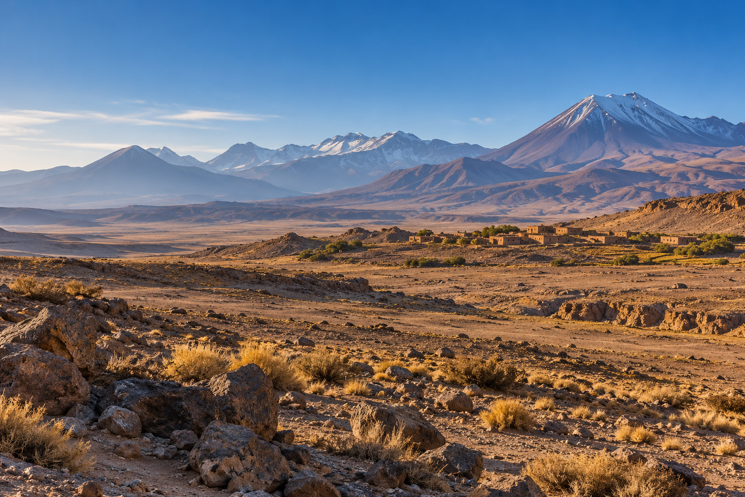 Paisaje referencial del desierto y las montañas del altiplano de Atacama
